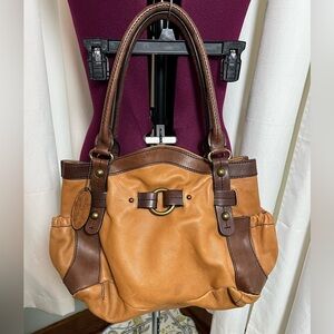 Pelle StudioTan and Brown Leather Shoulder Bag with Slouchy Shape